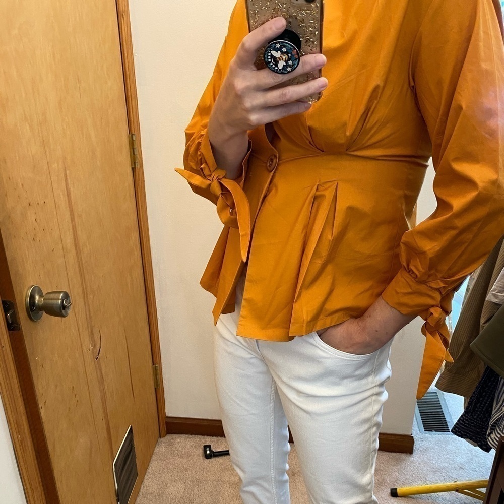 Listicle Mustard Tie Sleeve Peplum Flare Countryside Top
